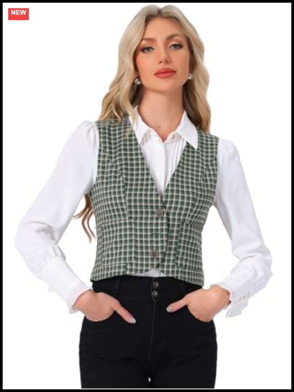 Plaid Single Breasted Sleeveless Racerback Waistcoat Vest